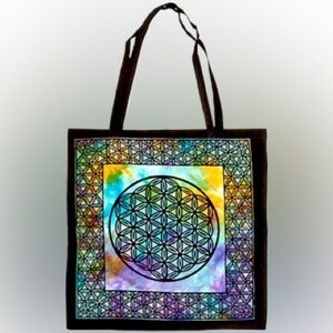 Flower of Life Tote Bag in tie dye